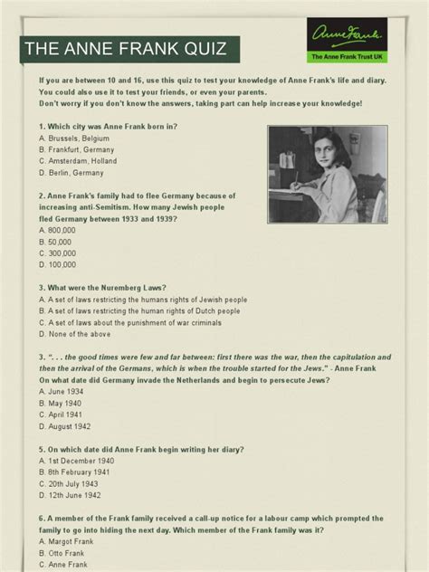 anne frank quizlet|anne frank brainpop quiz answers.